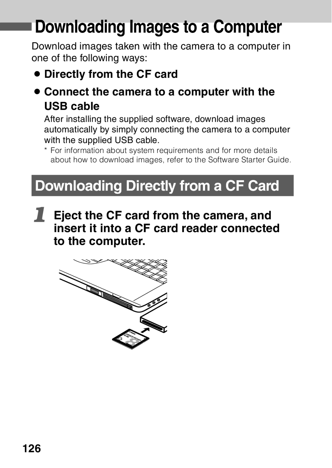 Canon A40 quick start Downloading Directly from a CF Card, 126 