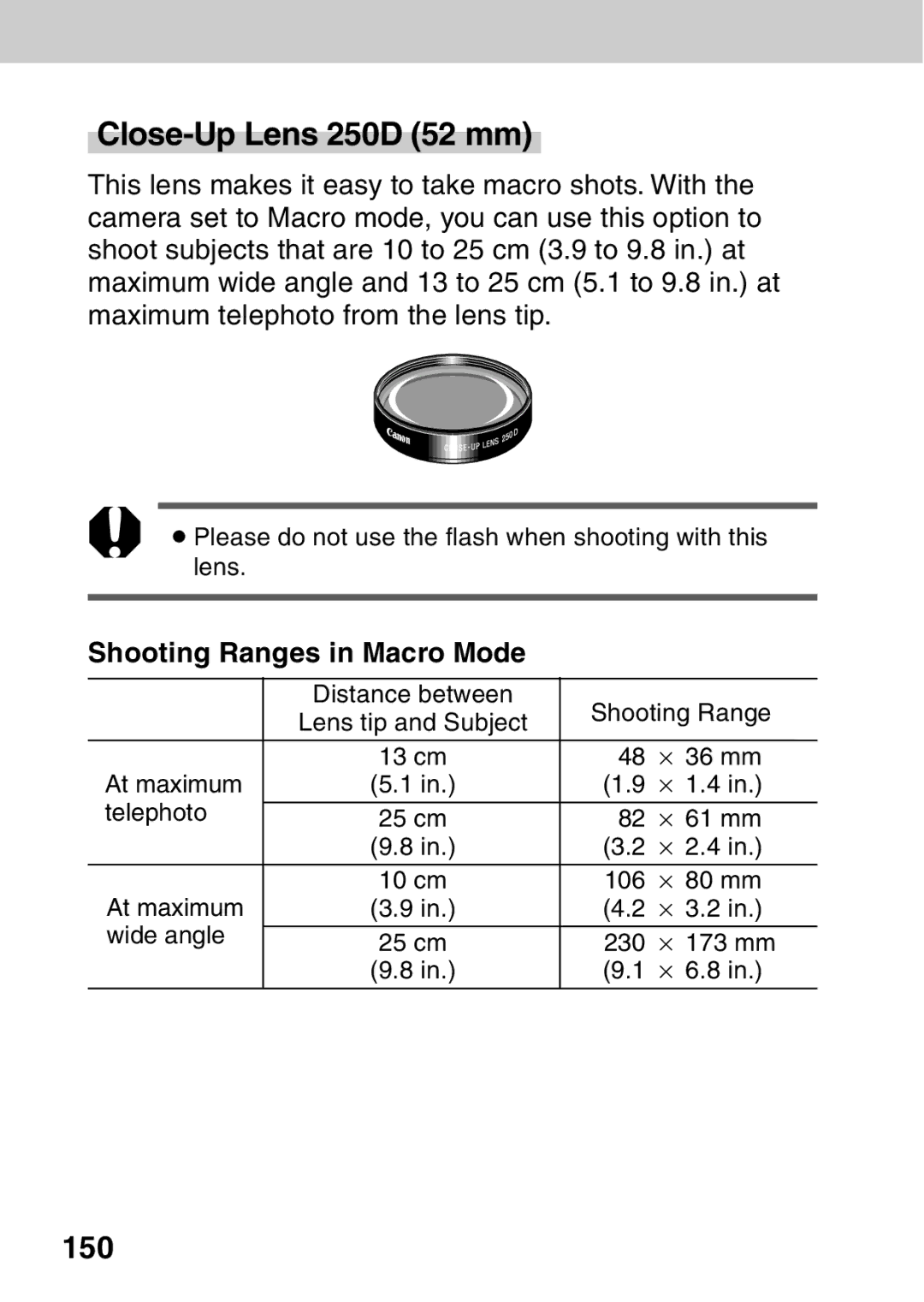Canon A40 quick start Close-Up Lens 250D 52 mm, 150 