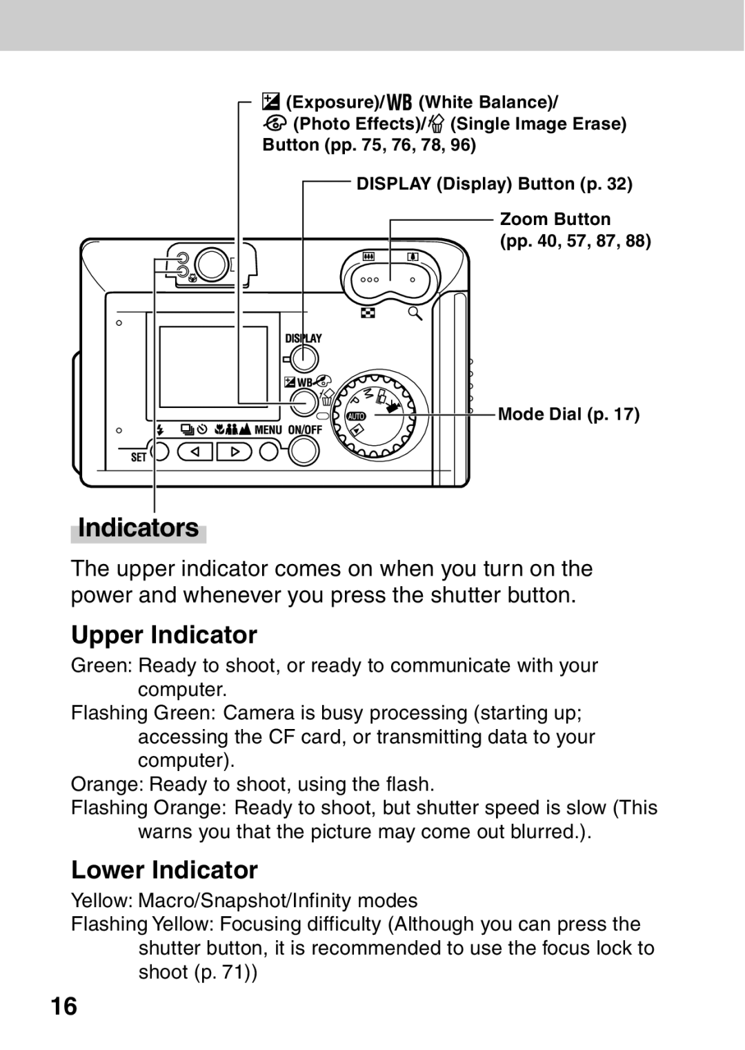 Canon A40 quick start Indicators, Upper Indicator, Lower Indicator 