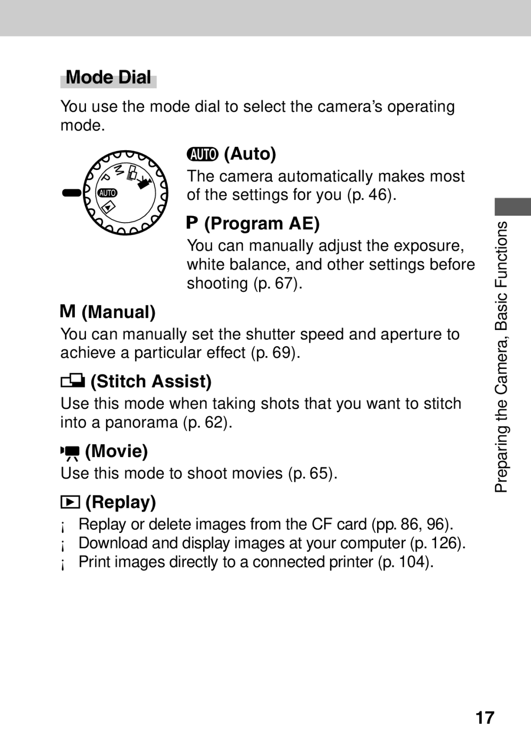 Canon A40 quick start Mode Dial 