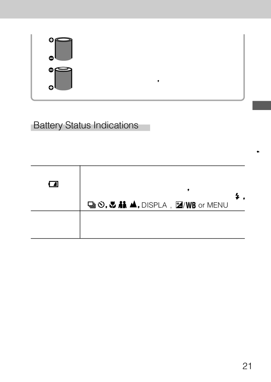 Canon A40 quick start Battery Status Indications, Or Menu 