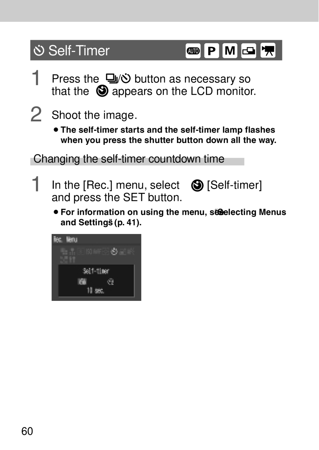 Canon A40 quick start Self-Timer 