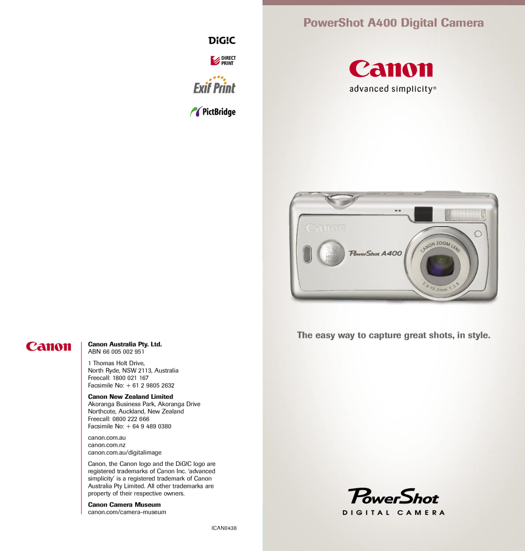 Canon manual PowerShot A400 Digital Camera 