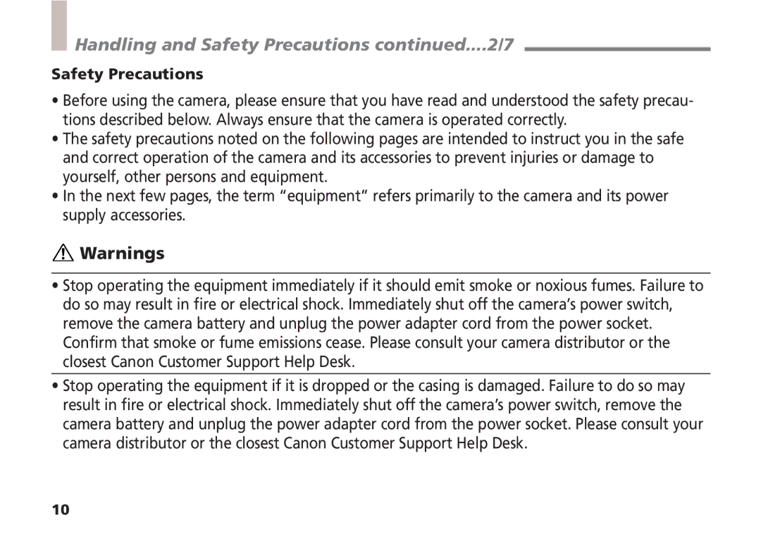 Canon A5 quick start Handling and Safety Precautions ....2/7 