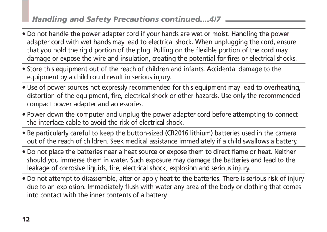 Canon A5 quick start Handling and Safety Precautions ....4/7 