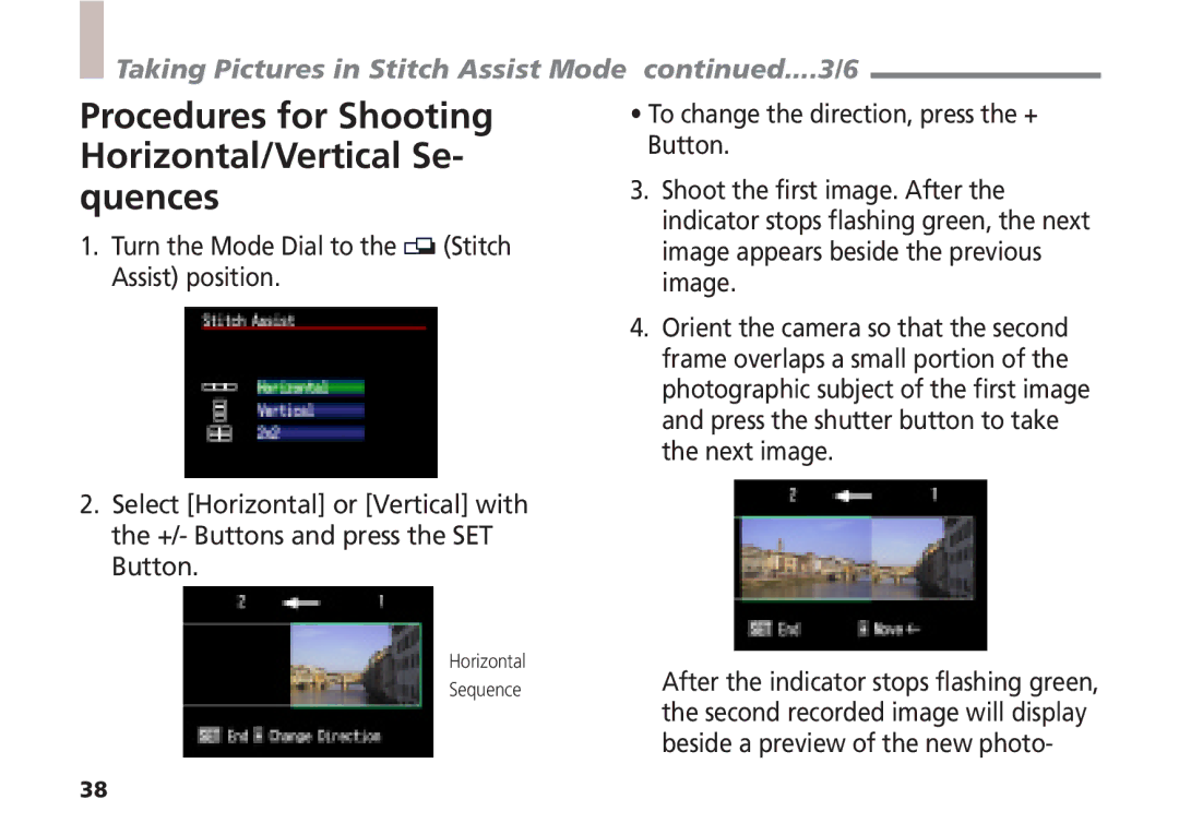 Canon A5 quick start Procedures for Shooting Horizontal/Vertical Se- quences, Taking Pictures in Stitch Assist Mode ....3/6 