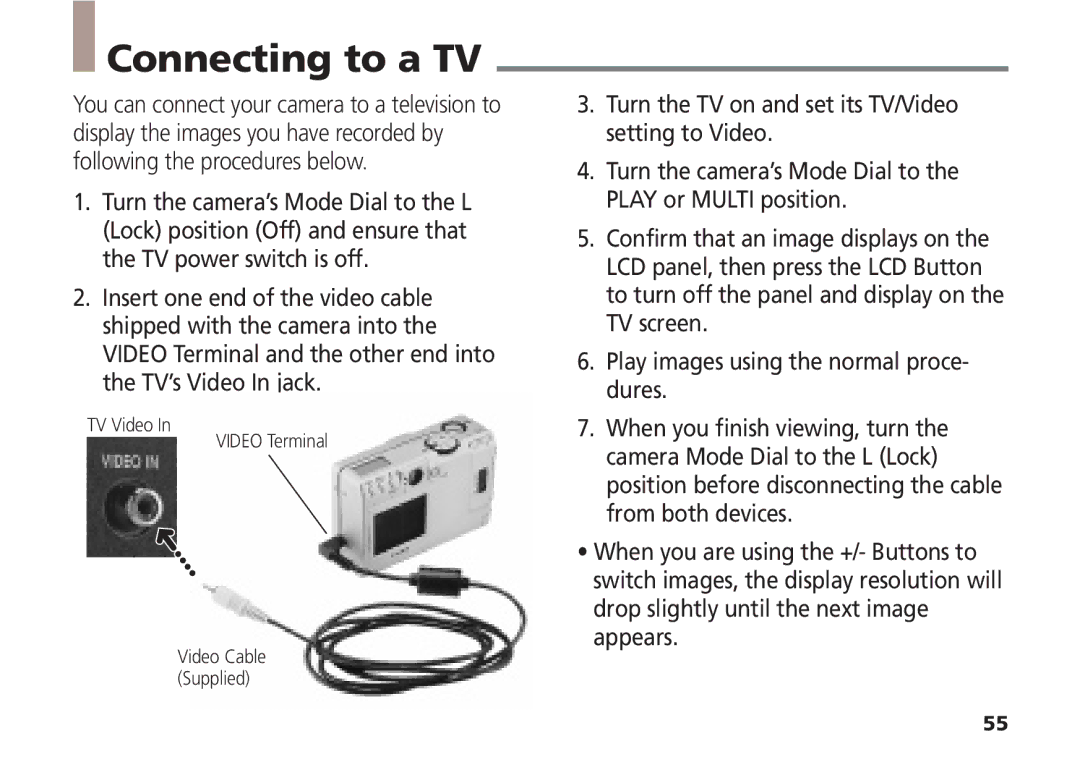 Canon A5 quick start Connecting to a TV 