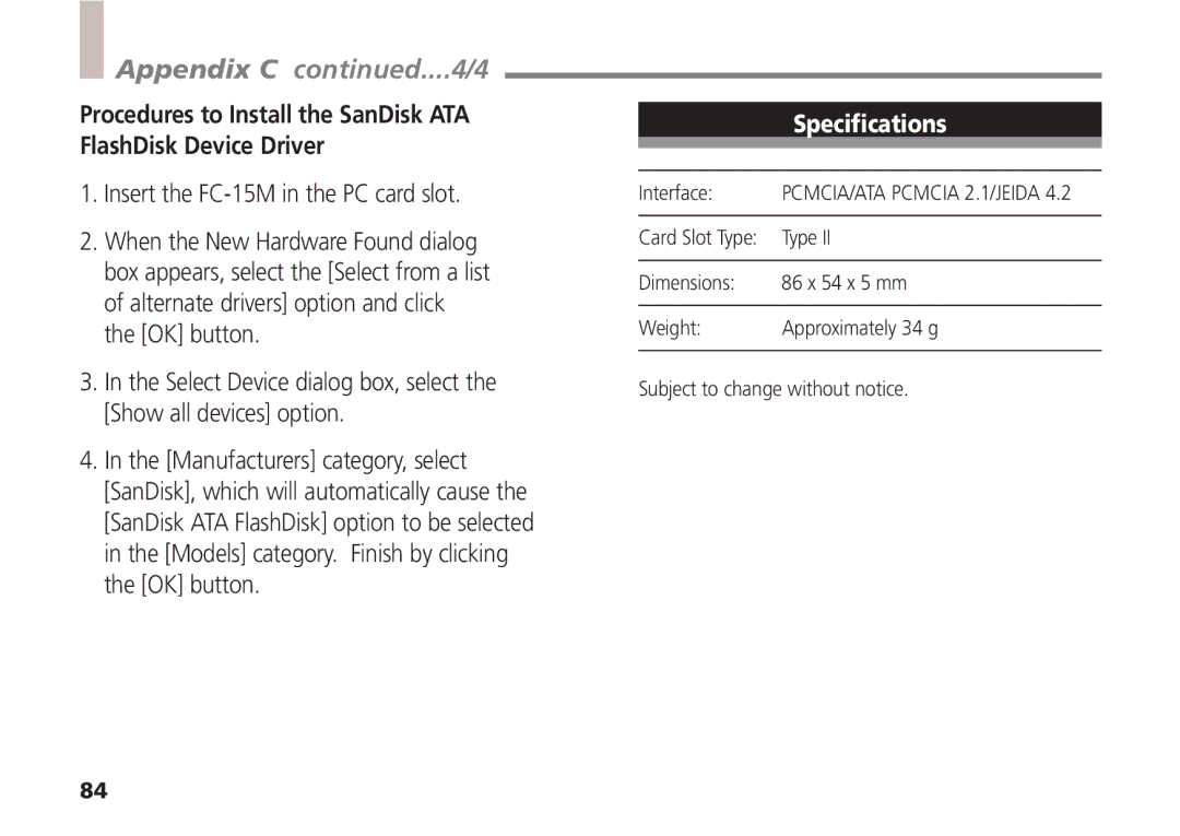 Canon A5 quick start Appendix C ....4/4, Insert the FC-15M in the PC card slot 