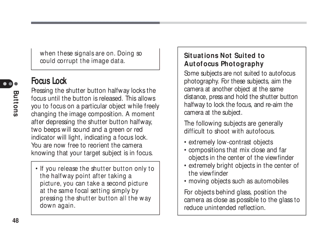 Canon A50 manual Focus Lock, Situations Not Suited to Autofocus Photography, Extremely low-contrast objects 