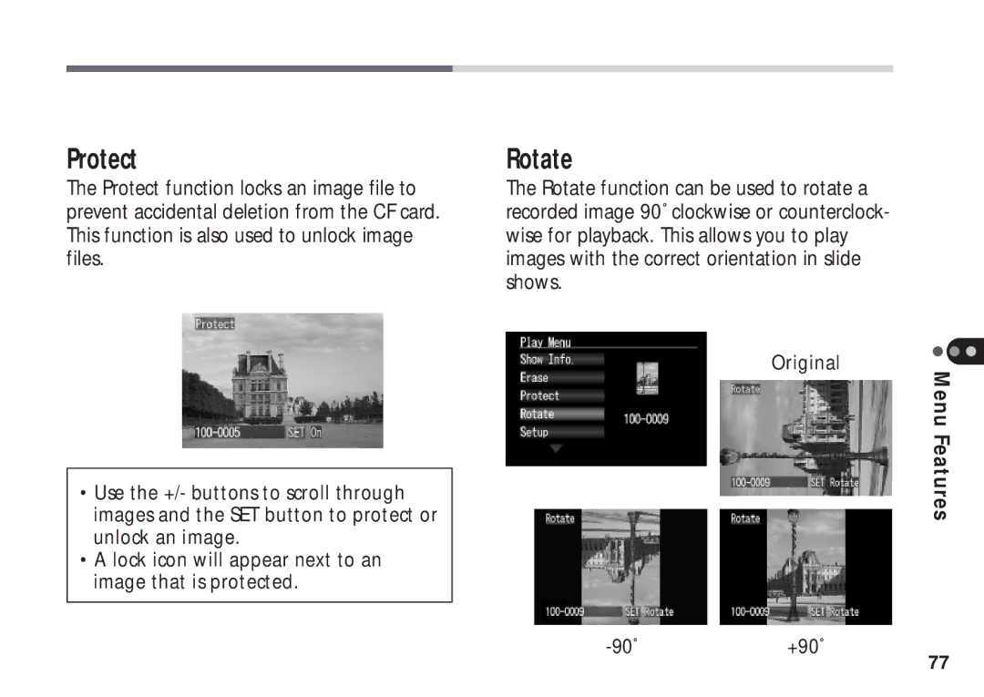 Canon A50 manual Protect, Rotate 