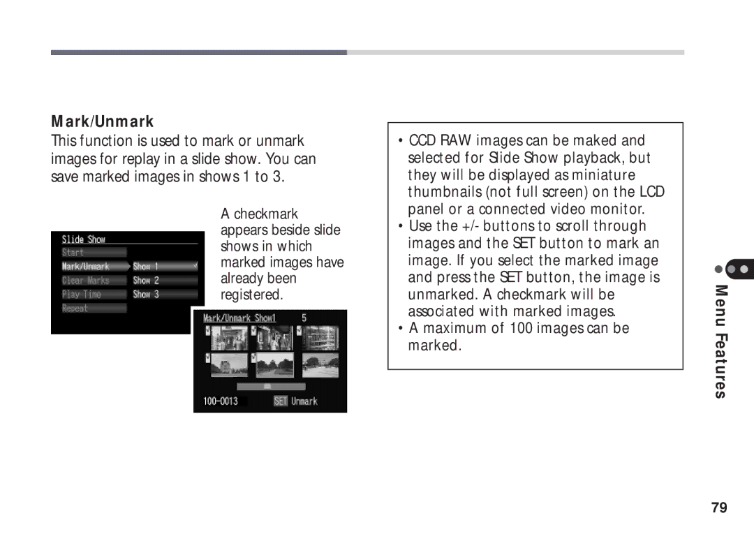 Canon A50 manual Mark/Unmark 