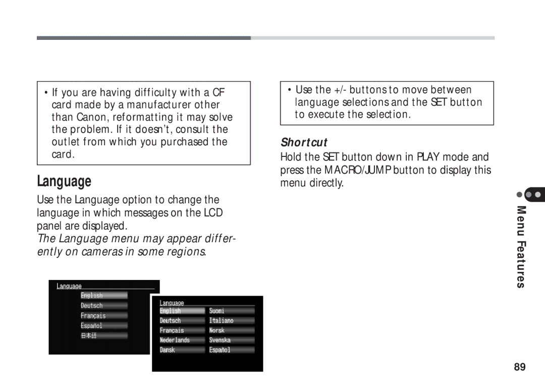 Canon A50 manual Language 