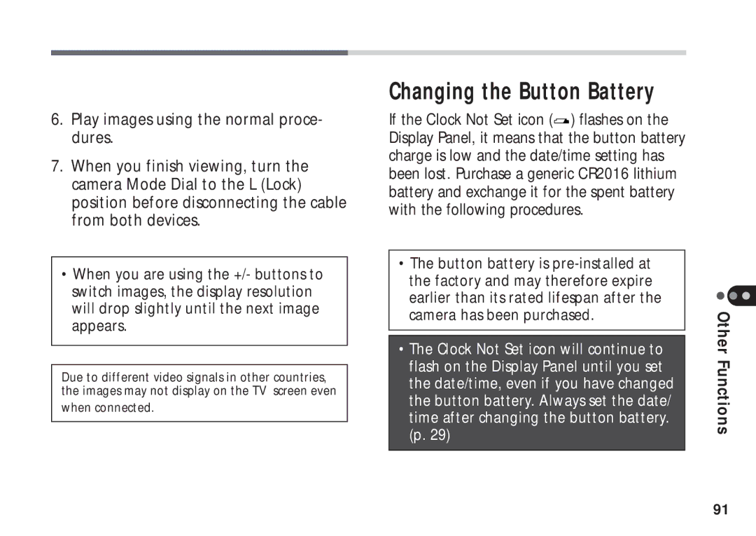 Canon A50 manual Changing the Button Battery 