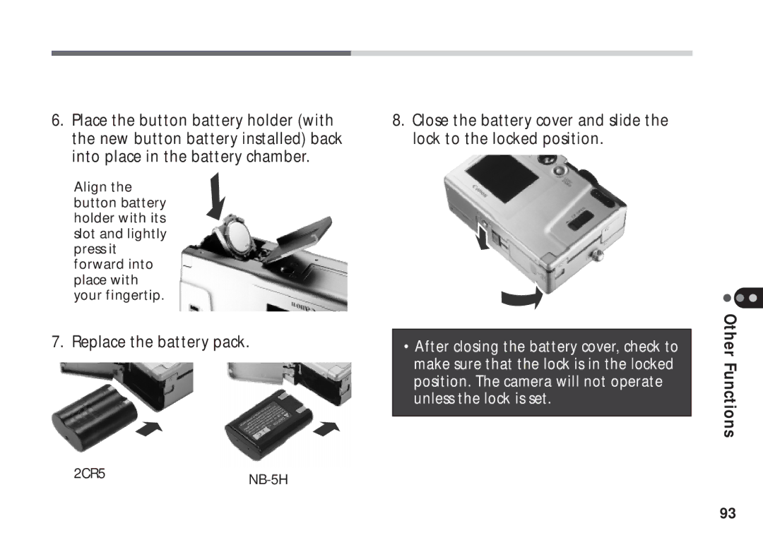 Canon A50 manual Replace the battery pack 