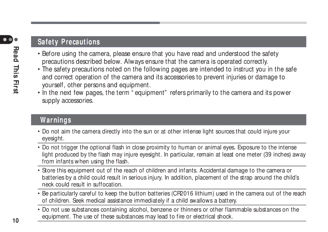 Canon A50 manual Safety Precautions 