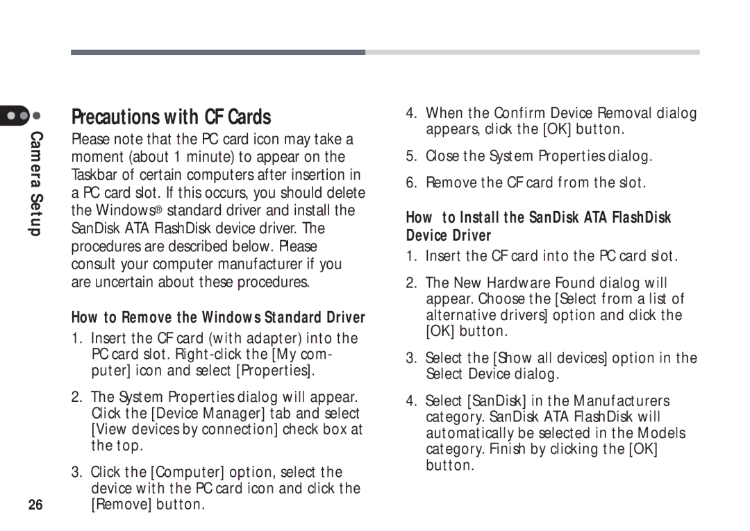 Canon A50 manual Precautions with CF Cards, Are uncertain about these procedures, How to Remove the Windows Standard Driver 