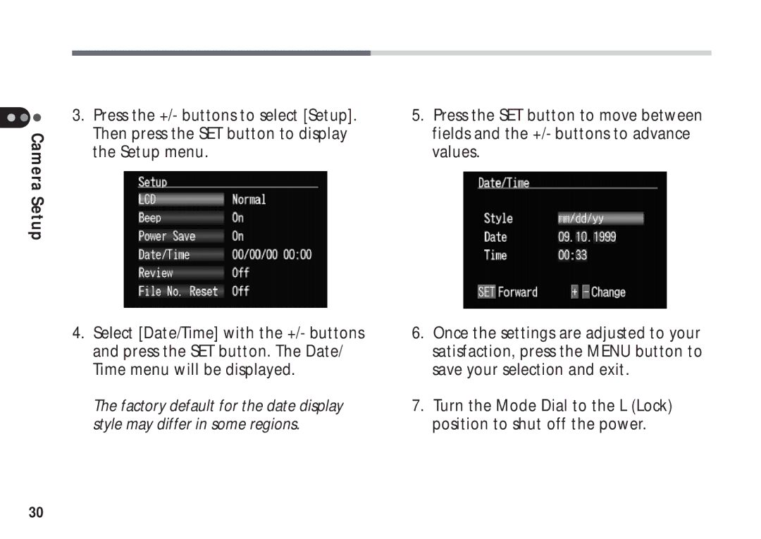 Canon A50 manual Camera Setup 