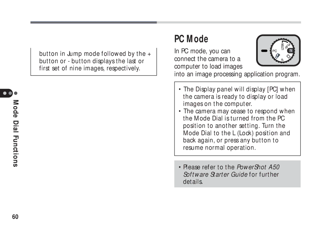 Canon A50 manual PC Mode, Into an image processing application program 