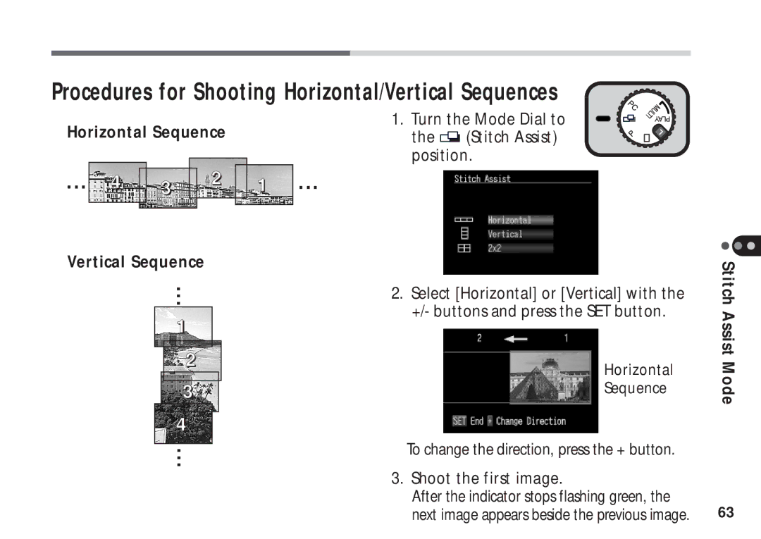 Canon A50 manual Procedures for Shooting Horizontal/Vertical Sequences, Horizontal Sequence 