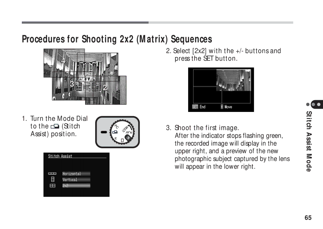 Canon A50 manual Procedures for Shooting 2x2 Matrix Sequences 