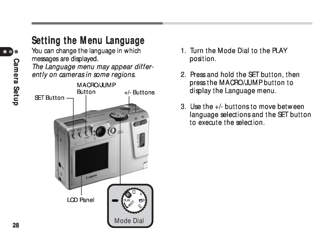 Canon A50 manual Setting the Menu Language 
