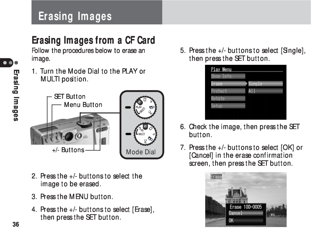 Canon A50 manual Erasing Images from a CF Card 
