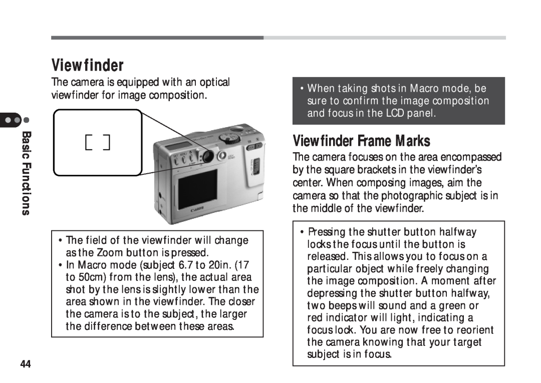 Canon A50 manual Viewfinder Frame Marks 