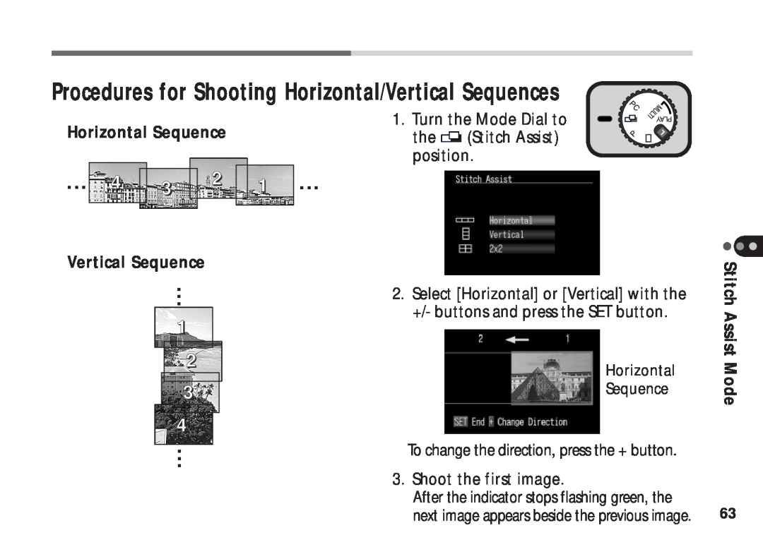 Canon A50 manual Procedures for Shooting Horizontal/Vertical Sequences, Horizontal Sequence, Shoot the first image 