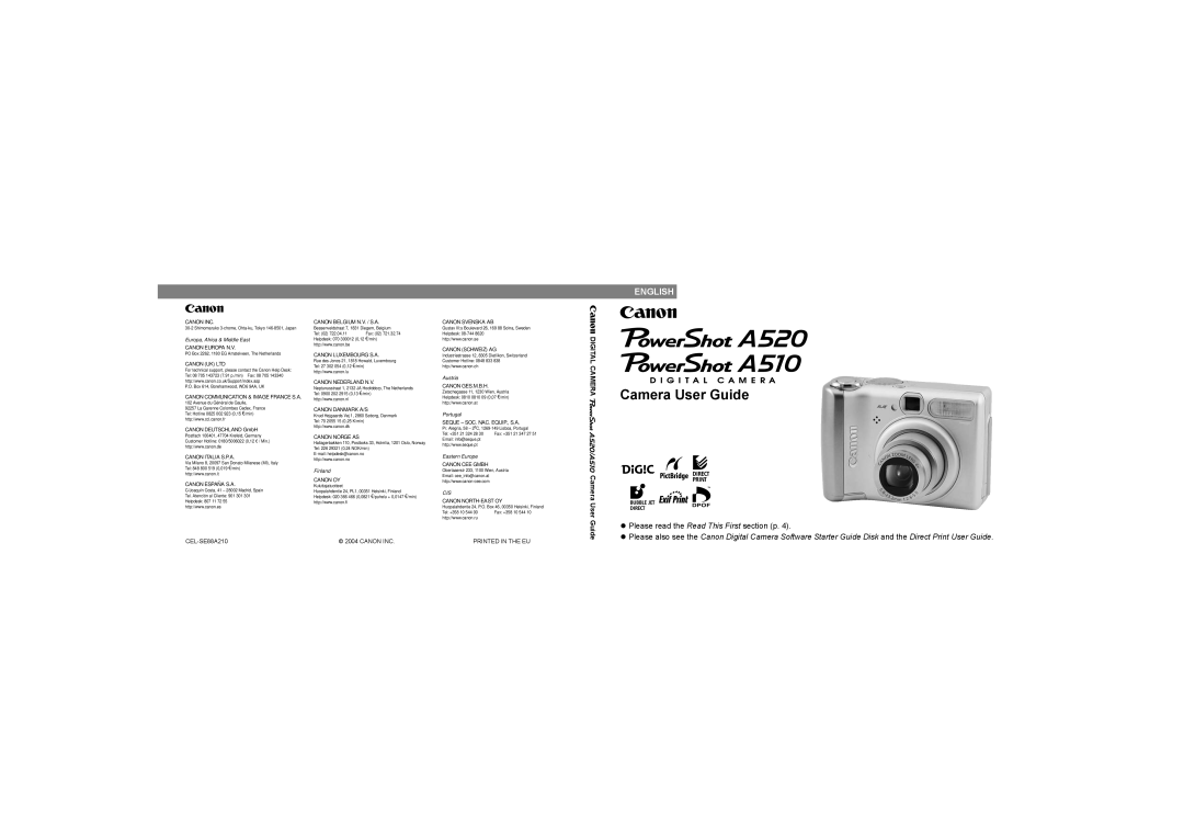 Canon A510, A520 manual Please read the Read This First section p, Canon Communication & Image France S.A 