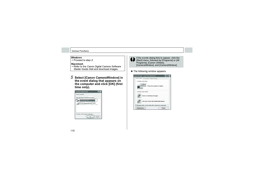 Canon A520, A510 manual JProceed to step, 110, Following window appears 