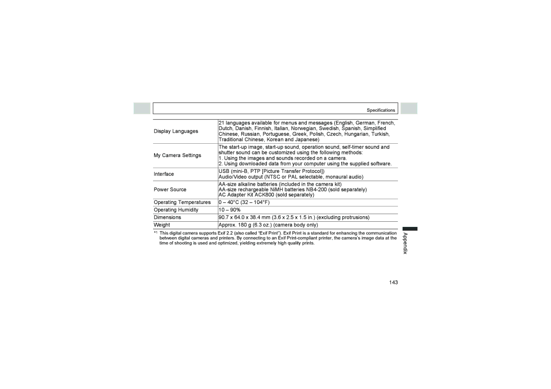 Canon A510, A520 manual Appendix 