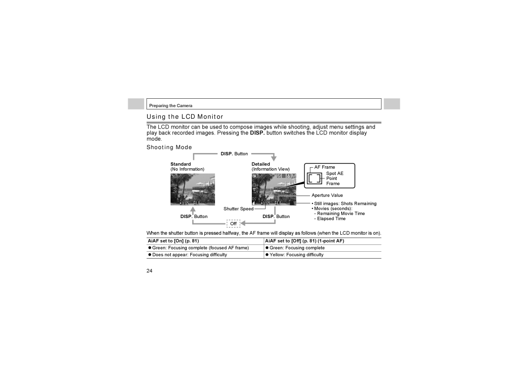 Canon A520, A510 manual Using the LCD Monitor, Shooting Mode, DISP. Button Standard Detailed 