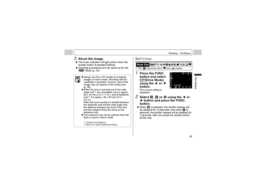 Canon A510, A520 manual Self-timer, Select , or using the or button and press the Func Button 