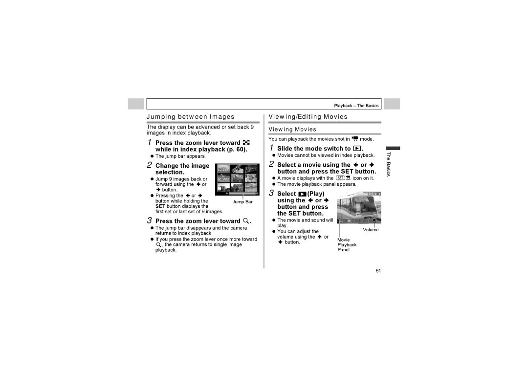 Canon A510, A520 Jumping between Images, Press the zoom lever toward while in index playback p, Change the image selection 