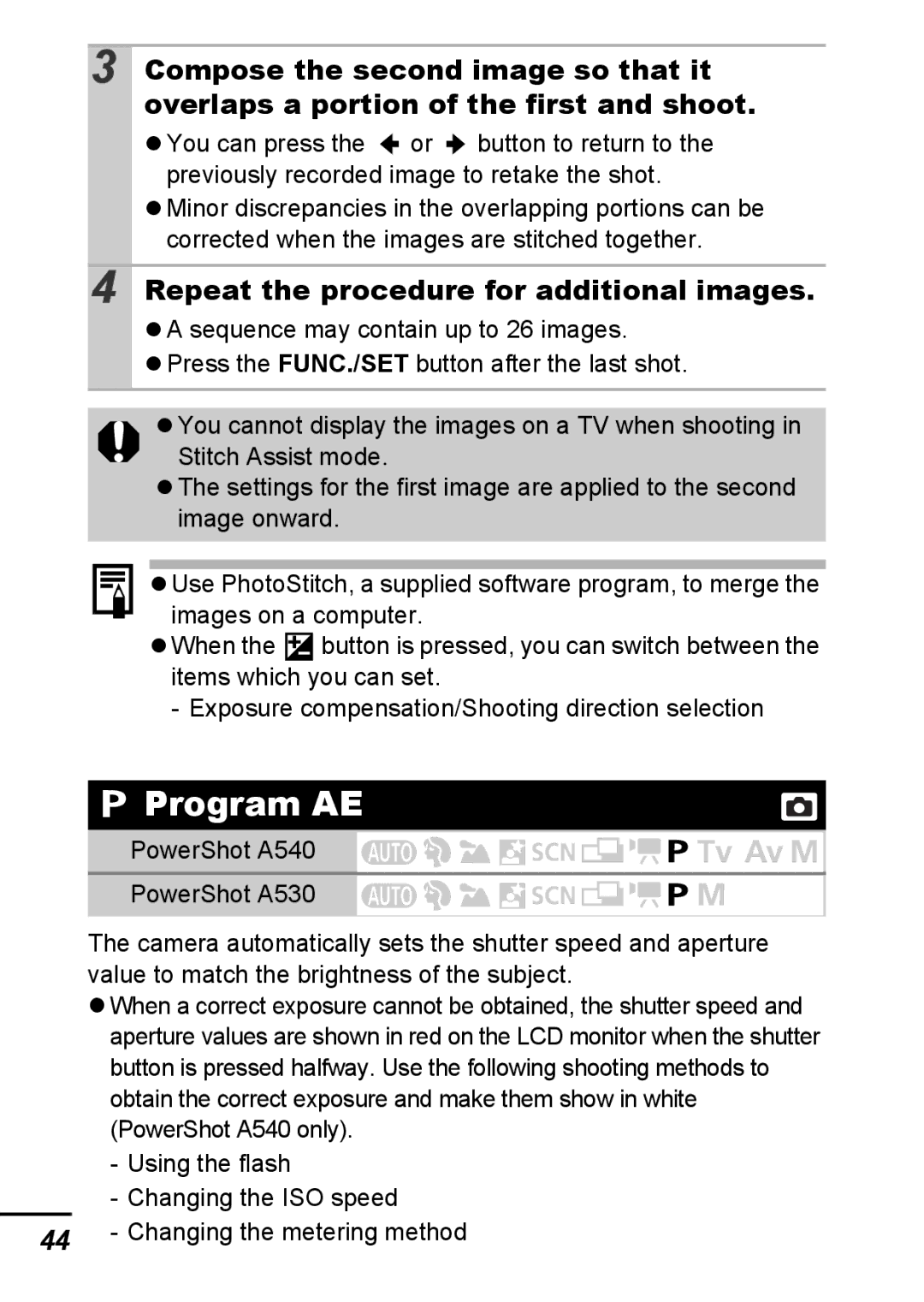 Canon A540 appendix Program AE, Repeat the procedure for additional images 