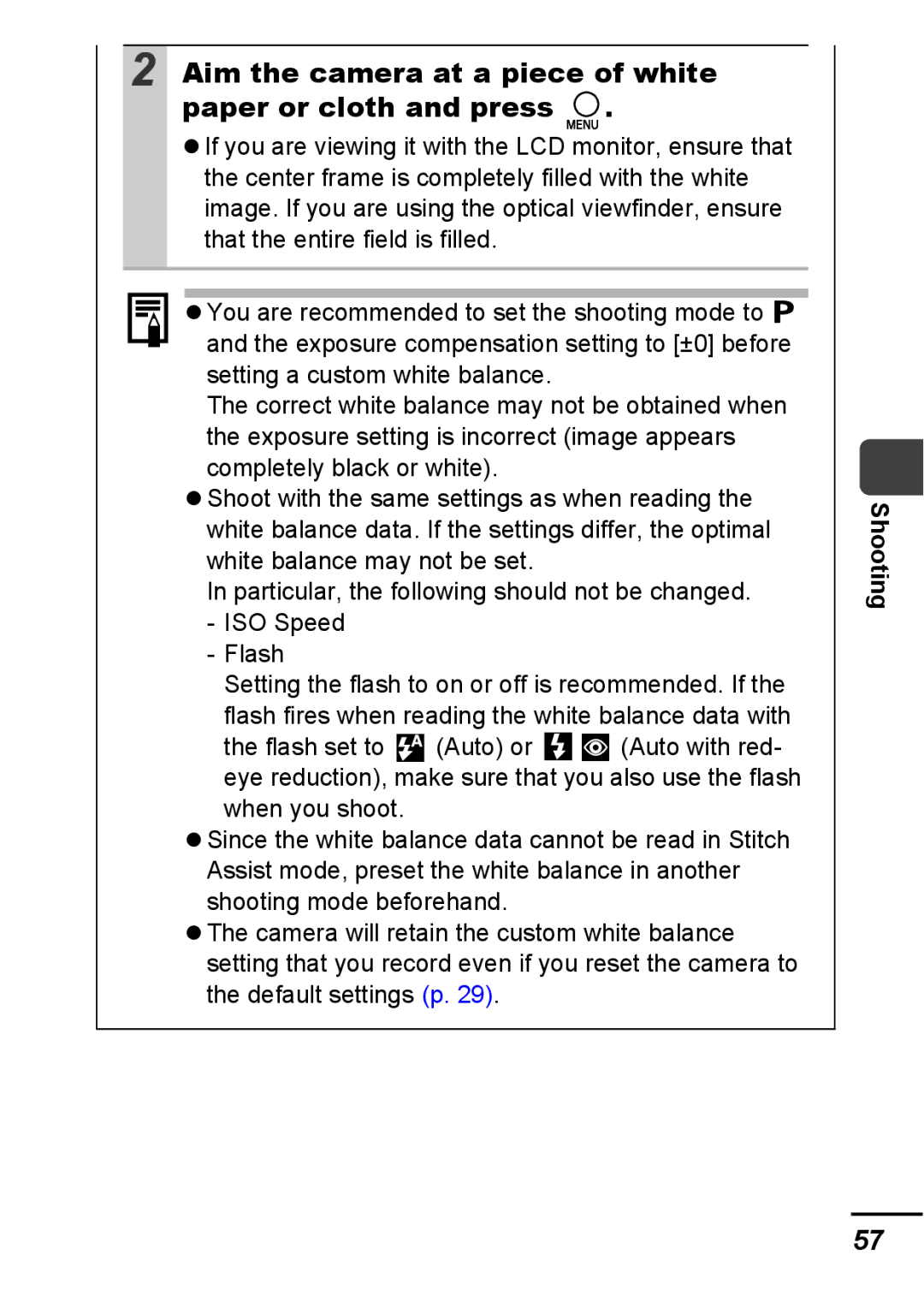 Canon A540 appendix Aim the camera at a piece of white paper or cloth and press 