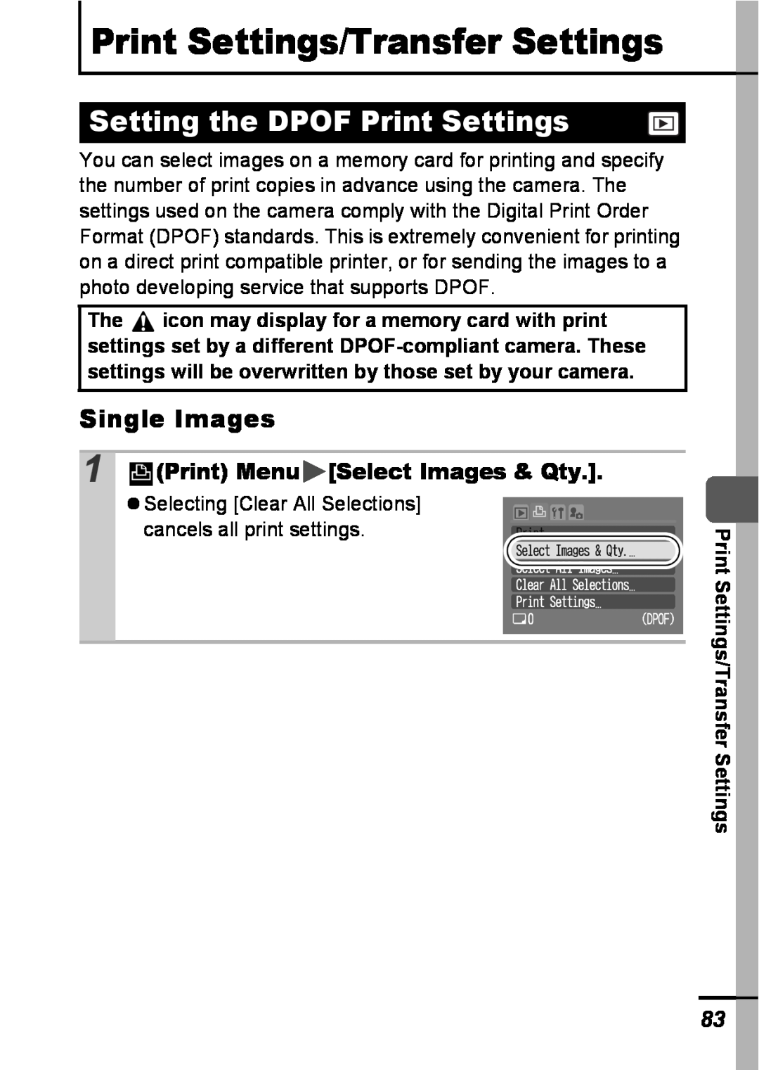 Canon A540 appendix Print Settings/Transfer Settings, Setting the DPOF Print Settings, Single Images 