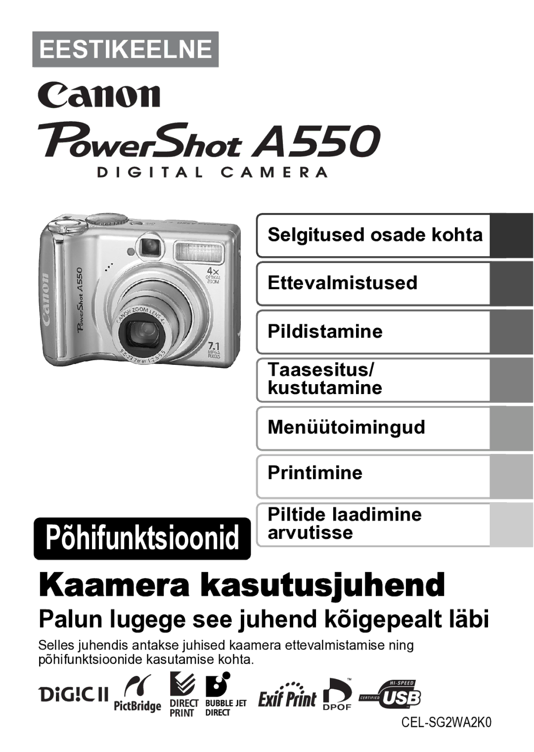 Canon A550 manual Põhifunktsioonid arvutisse 