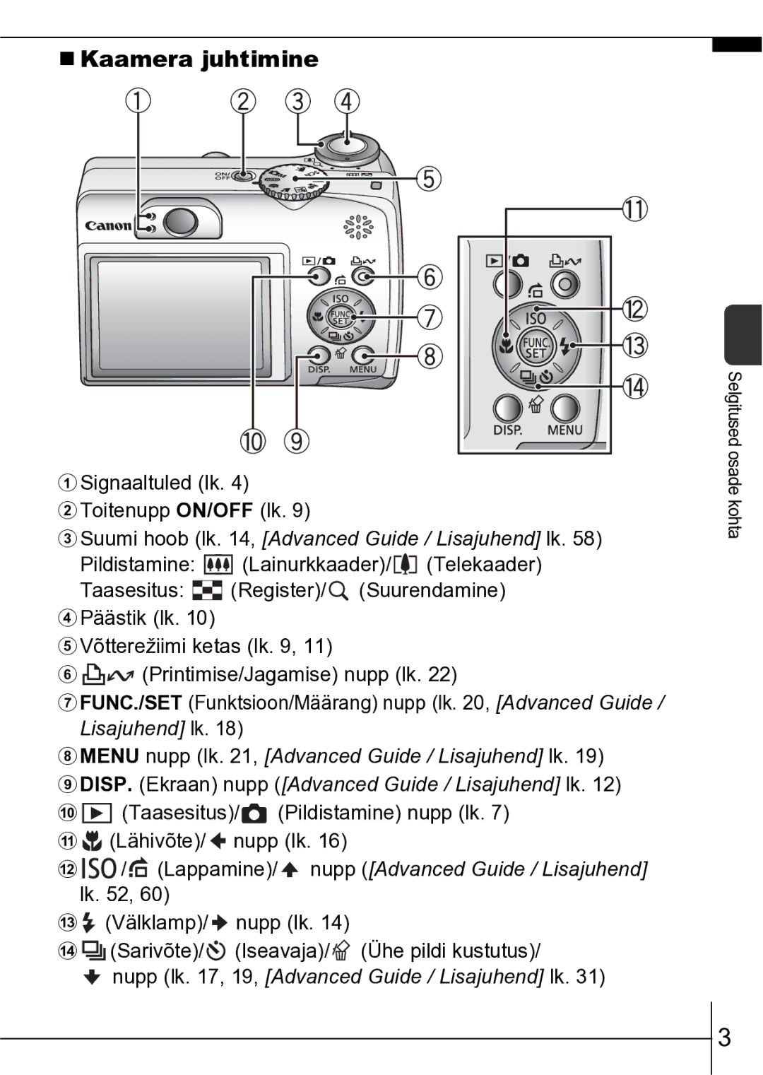 Canon A550 manual „ Kaamera juhtimine, CSuumi hoob lk , Advanced Guide / Lisajuhend lk 