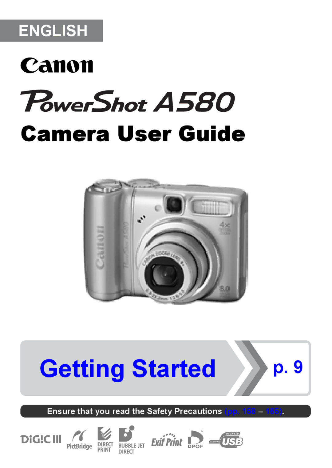 Canon A580 manual Getting Started p 