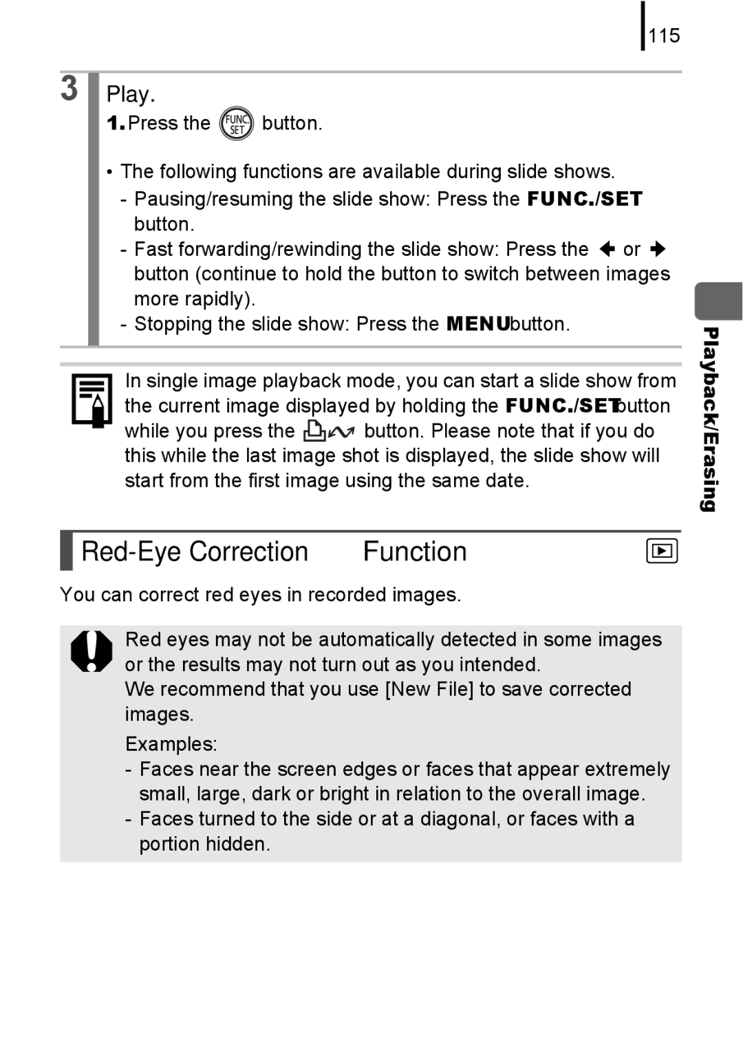 Canon A580 manual Red-Eye Correction Function, Play, 115 