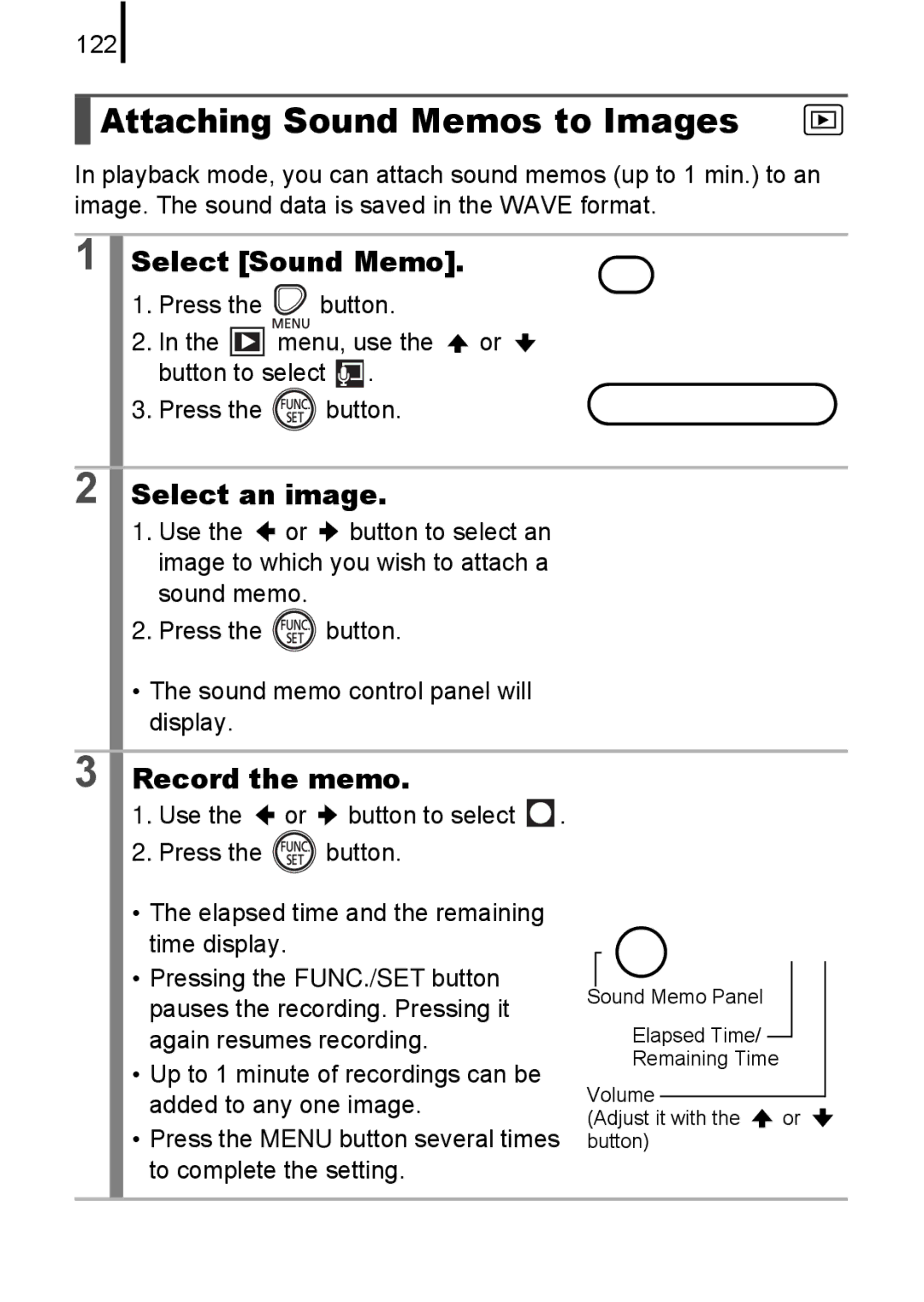 Canon A580 manual Attaching Sound Memos to Images, Select Sound Memo, Record the memo 