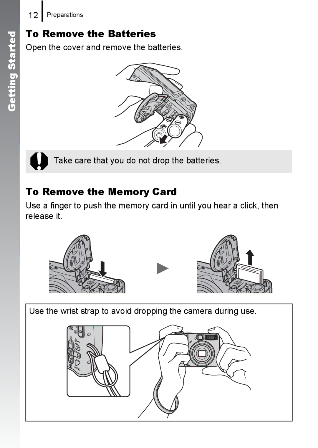 Canon A580 manual To Remove the Batteries, To Remove the Memory Card 