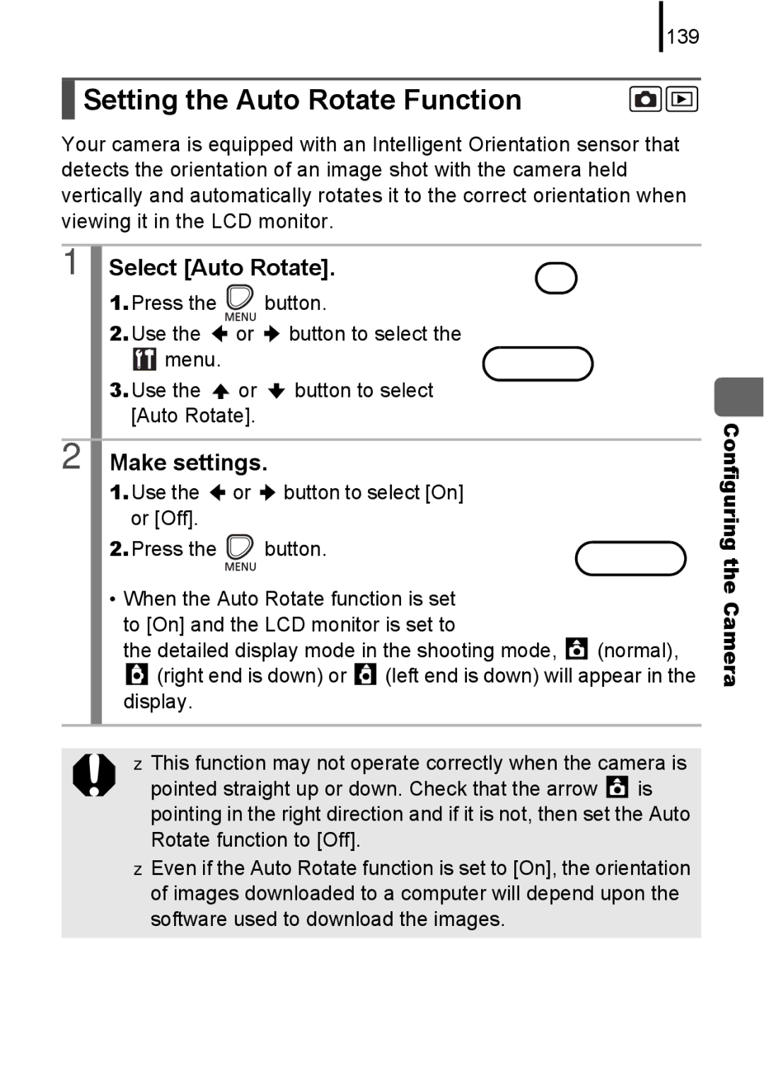 Canon A580 manual Setting the Auto Rotate Function, Select Auto Rotate, 139 