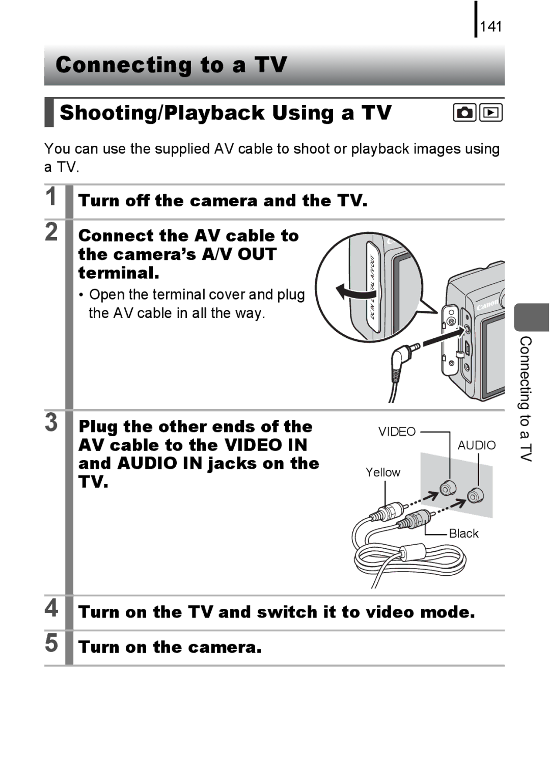 Canon A580 manual Connecting to a TV, Shooting/Playback Using a TV 