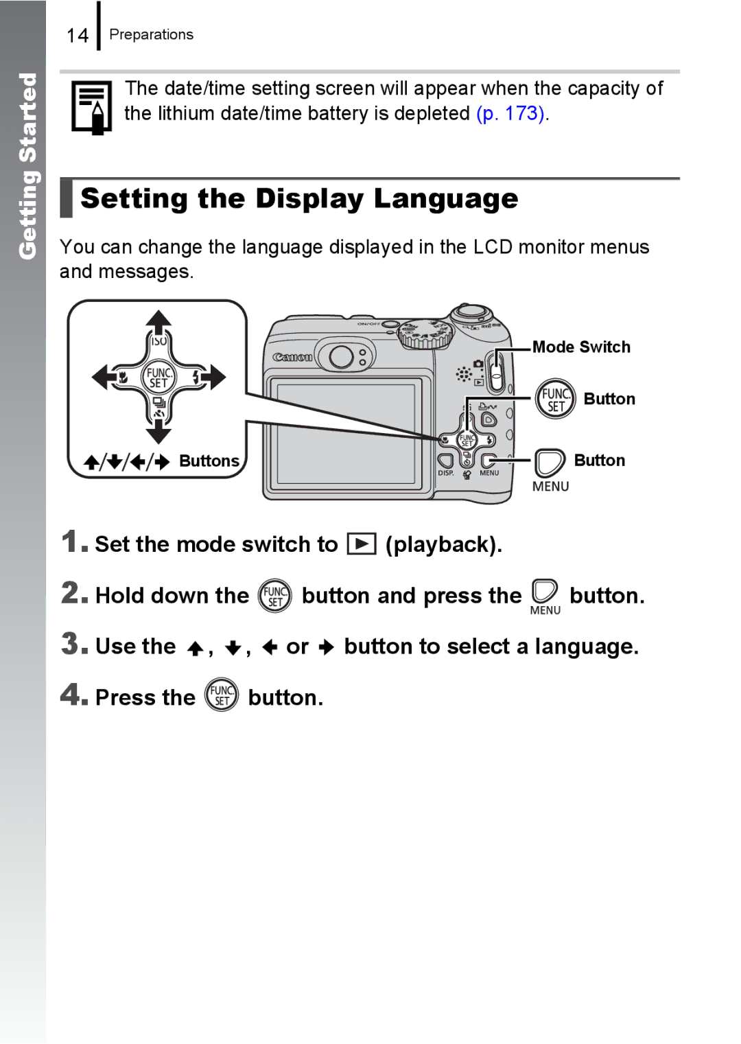 Canon A580 manual Setting the Display Language 