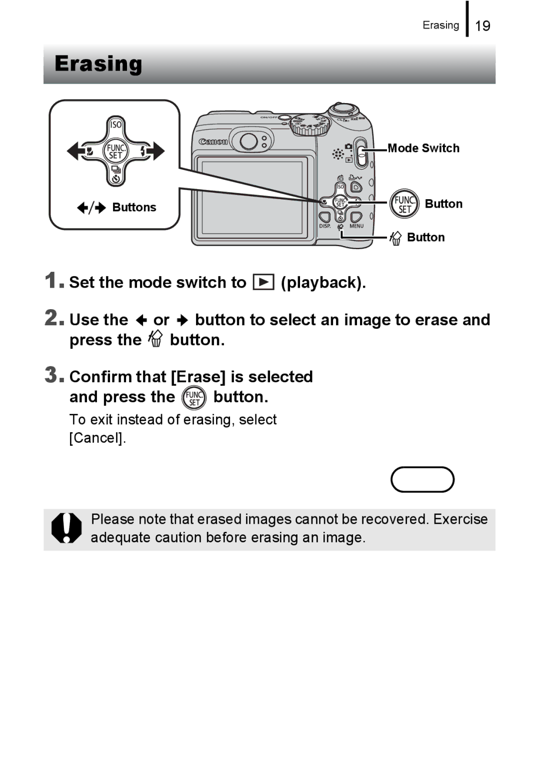 Canon A580 manual Erasing 