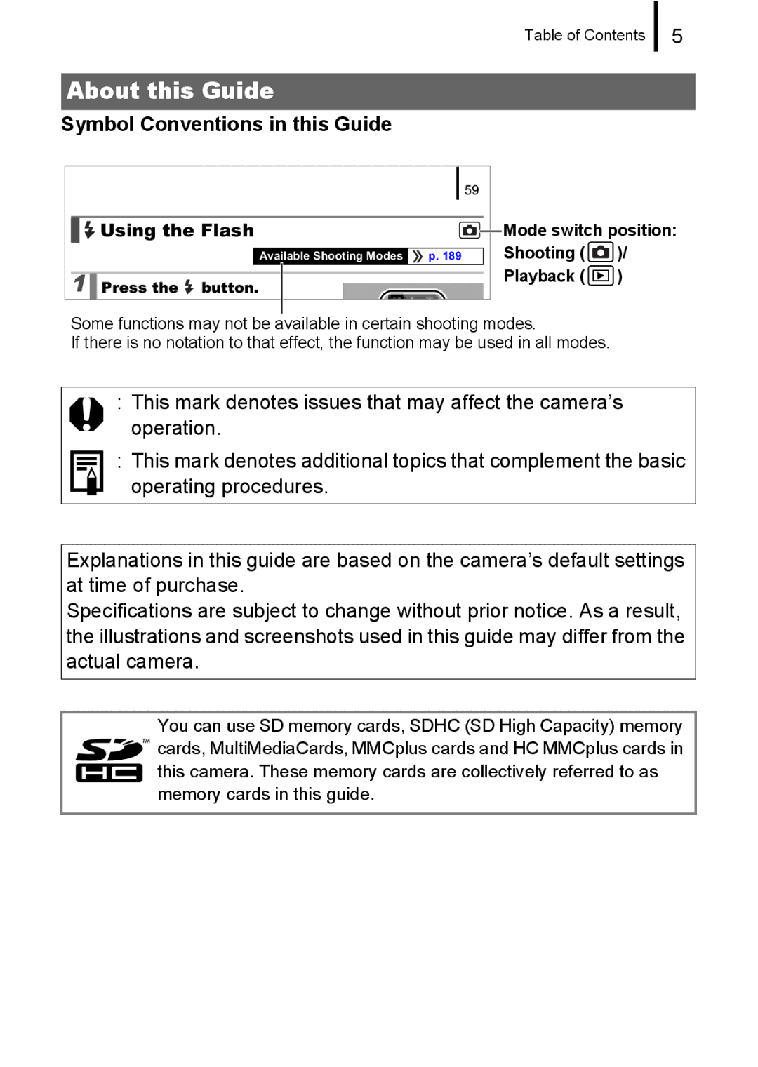 Canon A580 manual About this Guide, Symbol Conventions in this Guide 