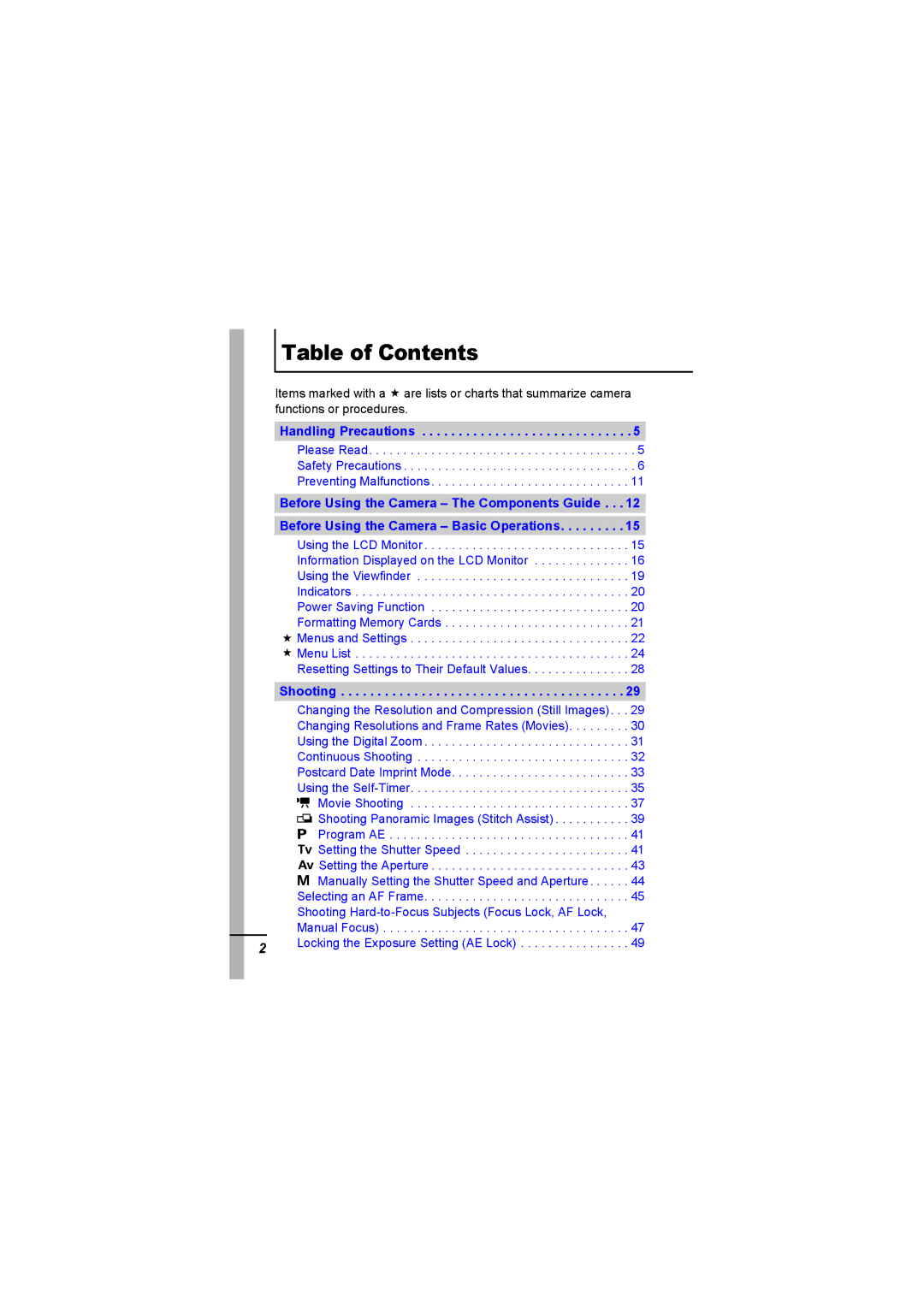 Canon A620 appendix Table of Contents 