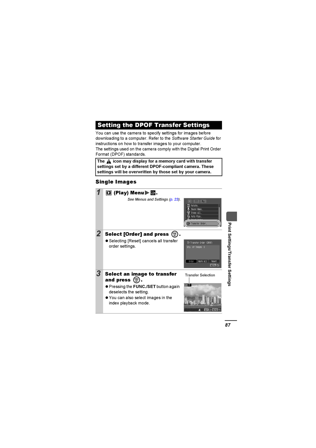 Canon A620 appendix Setting the Dpof Transfer Settings, Select an image to transfer 